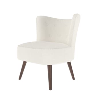 June - Weißer Sessel mit Bouclé-Wolleffekt und Beinen aus Hevea-Holz