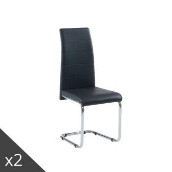 MARA - Lot de 2 chaises  simili noir  pieds en métal chromé