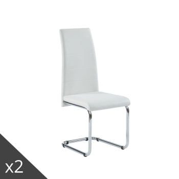 MARA - Lot de 2 chaises  simili blanc  pieds en métal chromé