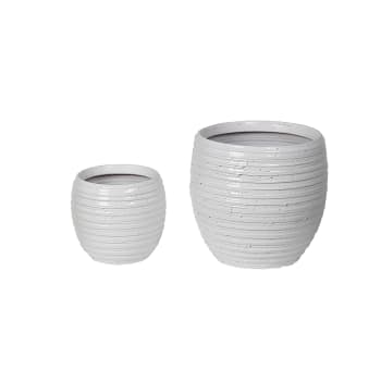 Arum - Set de 2 cache-pots décoratifs en terre cuite blanc brillant H23