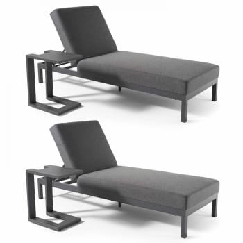 Galapagos - Set di 2 lettini prendisole con tavolini in alluminio grigio