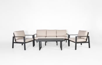 ONIX - Conjunto sofá jardín 4pz de aluminio antracita y ratán sintético