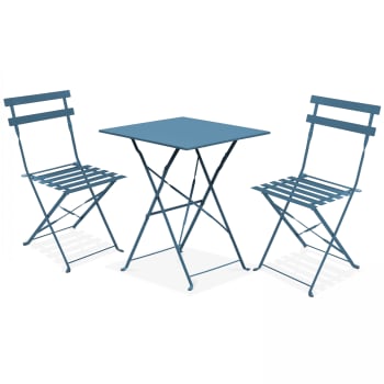 Rome - Table de jardin et 2 chaises acier bleu pacific