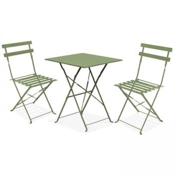 Rome - Table de jardin et 2 chaises acier vert cactus