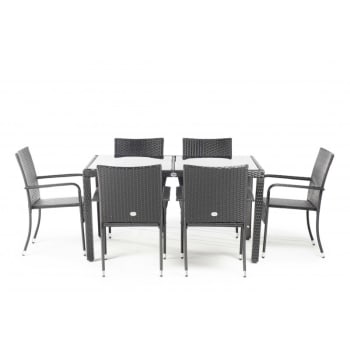 FORMENTERA - Ensemble table et chaises d'extérieur 6 Places Noir Rotin synthétique