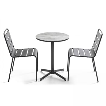 Tivoli - Conjunto de jardín con mesa redonda y 2 sillas de metal gris