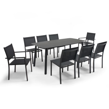 Piedra - Table de jardin aluminium et pierre, 6 chaises et 2 fauteuils gris