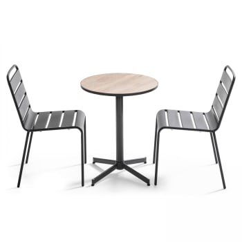 Tivoli - Ensemble de jardin table ronde et 2 chaises en métal bois