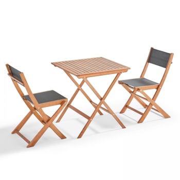 Conjunto de balcón terraza mesa plegable 70x70 + 2 sillas con brazos con  cojines - Java Light - Kerama
