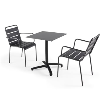 Opéra - Ensemble table de jardin stratifié ardoise gris et 2 fauteuils gris