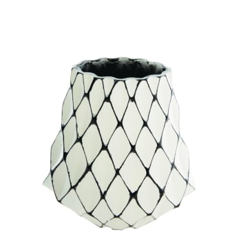 Tartan - Vase décoratif en aluminium blanc et noir H26