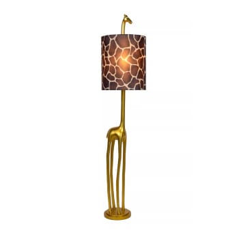 MISS TALL - Lámpara de pie original forma de girafa dorado y pantalla de tela