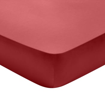 Partition - Drap housse   Satin de coton Coloris Rouge 140x200 cm