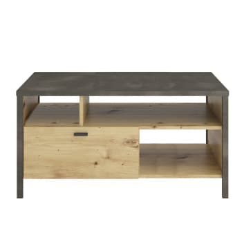 Loft - Table Basse 3 Niches 1 Tiroirs - Aspect Chêne - L95cm