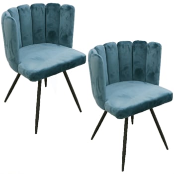 Ariel - Lot de 2 chaises design effet velours bleu