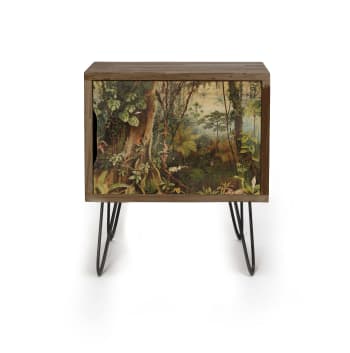 METAL - Table de chevet de pin avec pieds métalliques avec imprimé Sabana.