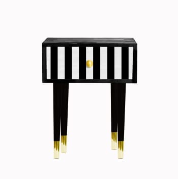 GOLDENDETAIL - Table de chevet en MDF imprimé à franges blanches et noires.