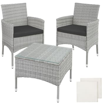 Salon de jardin 2 personnes anti UV 2 set de housses inclus gris clair