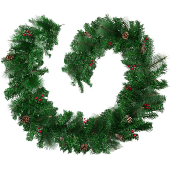 Weihnachtsgirlande naturgetreu mit Tannenzapfen 2,7m rot/grün