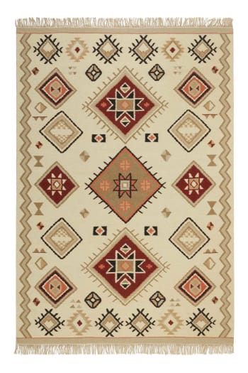 Brionne - Tapis ethnique tissé main laine et coton tons de brun/beige 200x290