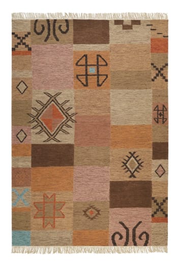 Montmartre - Tapis ethnique tissé main laine et coton tons de brun 160x230