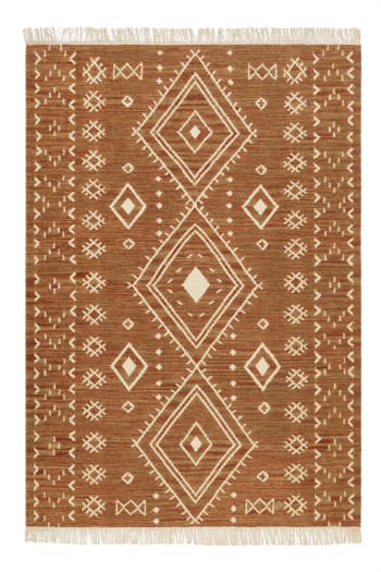 Monaco - Tapis ethnique tissé main laine et coton brique beige 80x150