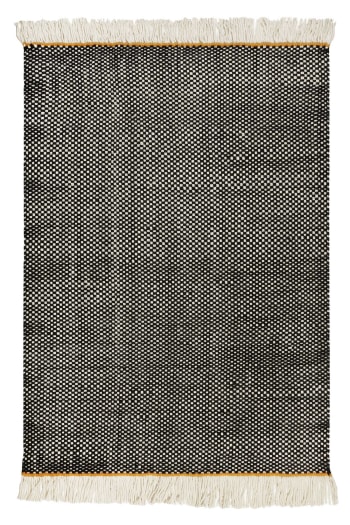 Casa - Tapis plat tissé main pure laine vierge à franges noir 160x230