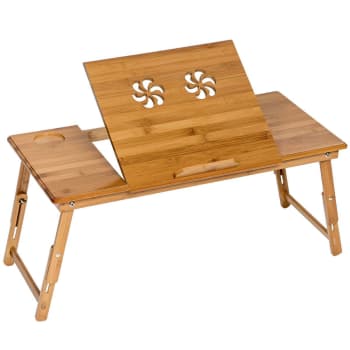 Mesa para portátil de bambú 72x35x26cm ajustable madera marrón
