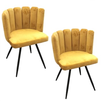 Ariel - Lot de 2 chaises design effet velours jaune