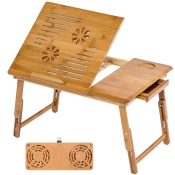 Mesa para portátil de bambú 55x35x26cm ajustable y con puerto usb made