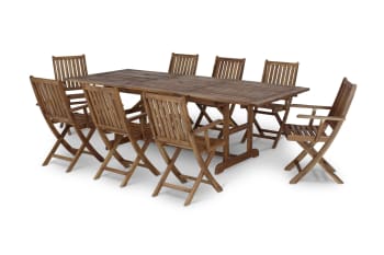 JAVA - Table de jardin extensible 180/240×100 et 8 chaises pliables