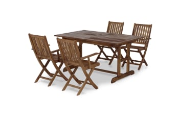 Conjunto mesa y sillas jardín 6 plazas madera y cojines - Creta