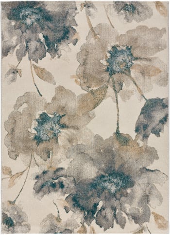 SARA - Tappeto floreale beige e blu, 160X230 cm