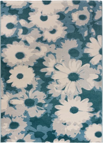 Tappeto floreale beige e blu, 80X150 cm SARA