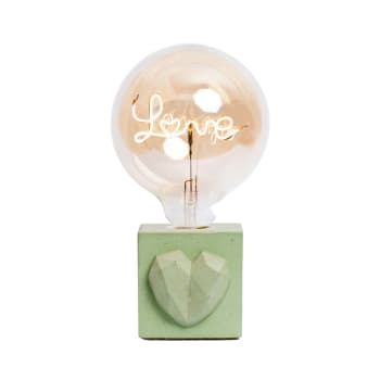 LOVE - Lampe à poser en béton vert avec son ampoule à message