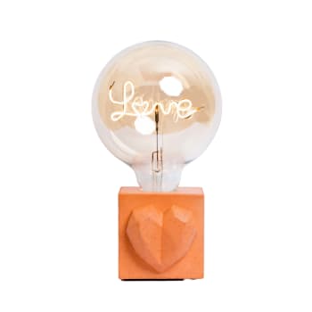 LOVE - Lampe à poser en béton orange avec son ampoule à message