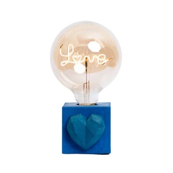 LOVE - Lampe à poser en béton bleu pétrole avec son ampoule à message
