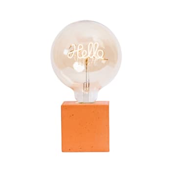 HELLO - Lampe à poser en béton orange avec son ampoule à message