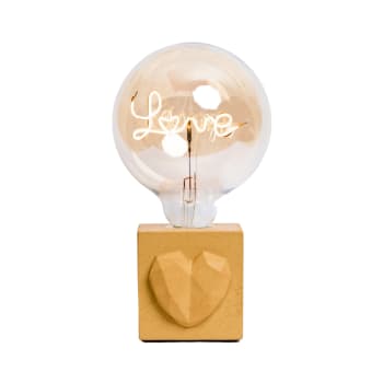 LOVE - Lampe à poser en béton jaune avec son ampoule à message