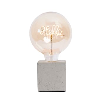 HELLO - Lampe à poser en béton gris avec son ampoule à message