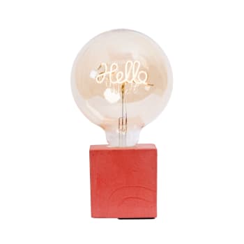 HELLO - Lampe à poser en béton rouge avec son ampoule à message