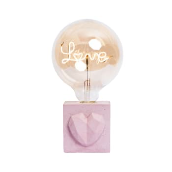 LOVE - Lampe à poser en béton rose pastel avec son ampoule à message