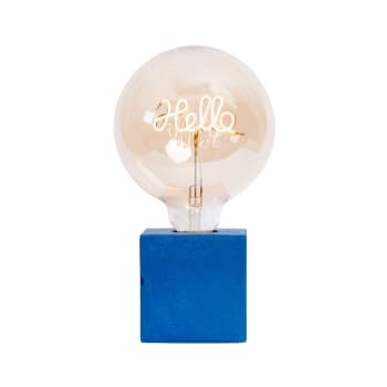HELLO - Lampe à poser en béton bleu pétrole avec son ampoule à message