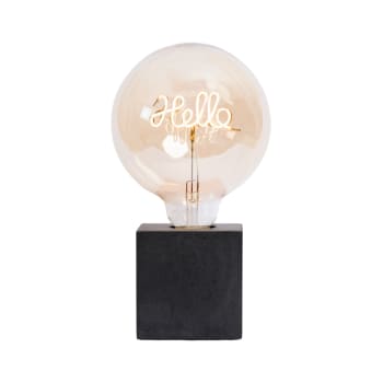 HELLO - Lampe à poser en béton anthracite avec son ampoule à message