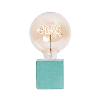 Hello - Lampe à poser en béton turquoise avec son ampoule à message