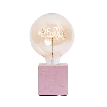 Hello - Lampe à poser en béton rose pastel avec son ampoule à message