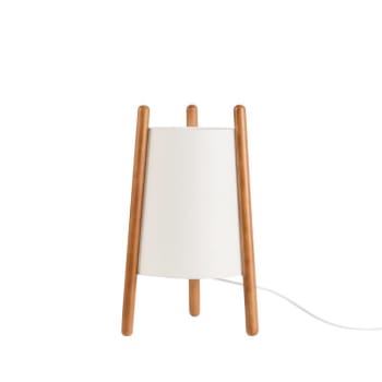WOODY - Lámpara de mesa fabricada en madera y textil blanco