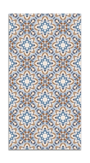 ALFOMBRAS ORIENTALES - Alfombra vinílica azulejo oriental floreada azul 40x80 cm