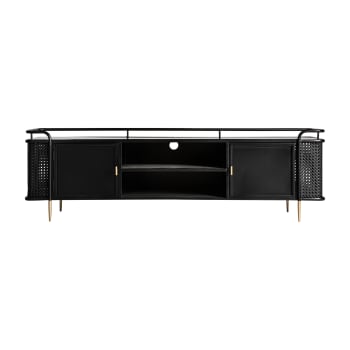 FUSSEN - Mueble tv, de hierro, en color negro, de 160x40x50cm