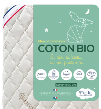 Coton bio - Matelas bébé housse 100% coton 60x120x10